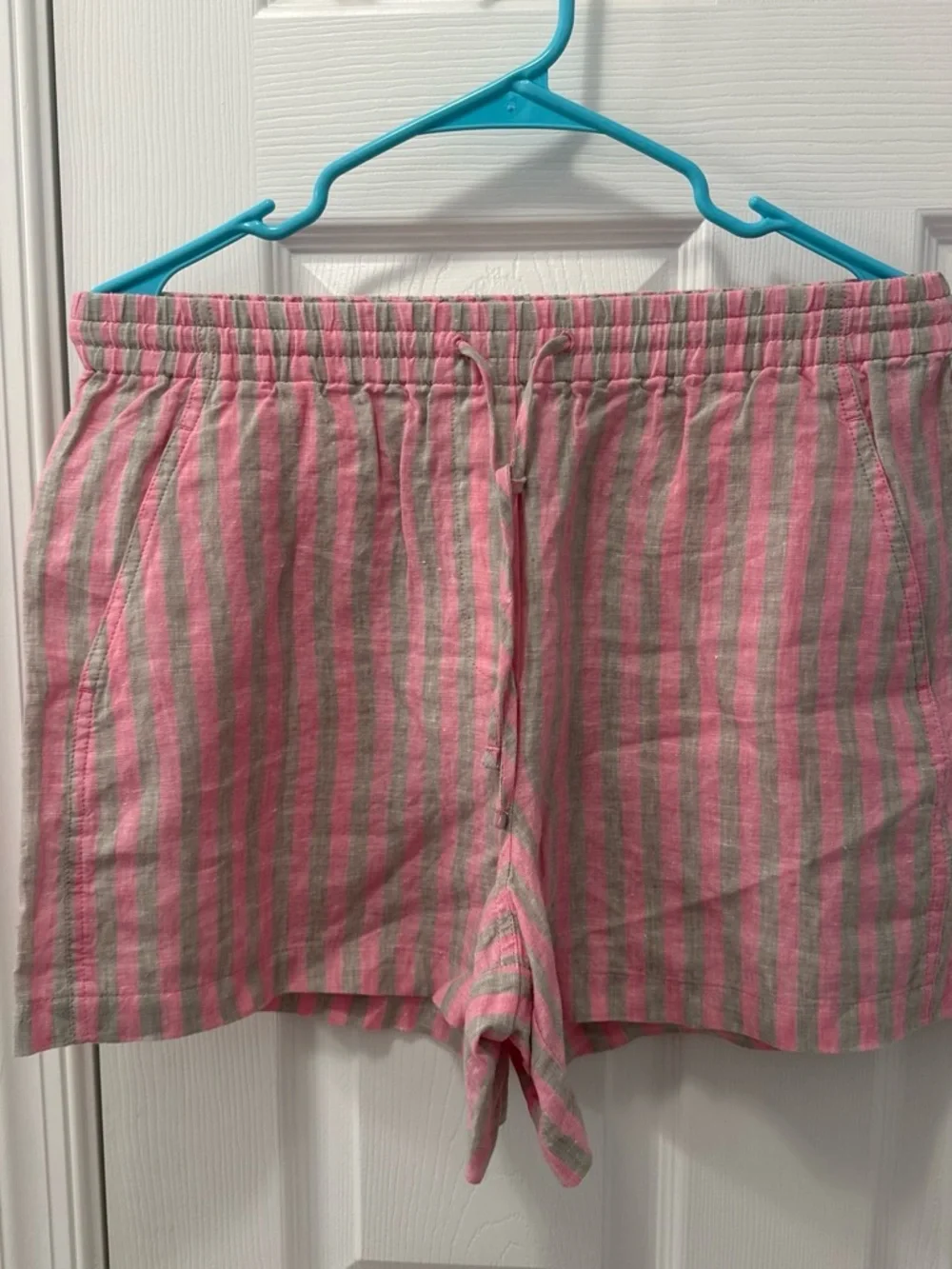 Banana Republic Pink and Gray Striped Linen Button-Down Shirt